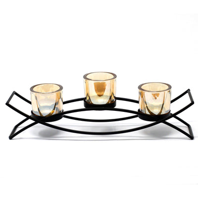 Centrepiece Silhouette Tree Gold Amber Glass And Iron Votive Tealight Candle Holder.