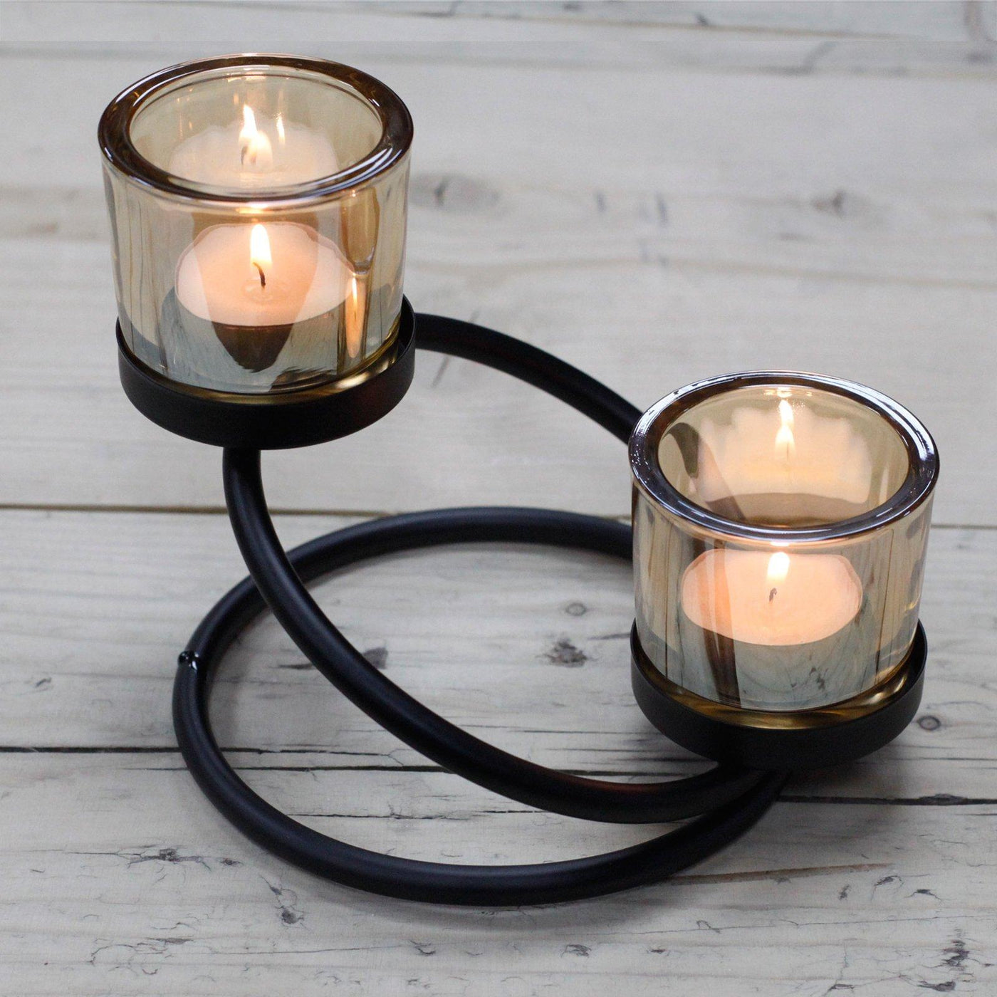 Centrepiece Double Step Two Gold Amber Glass And Iron Votive Tealight Candle Holder.