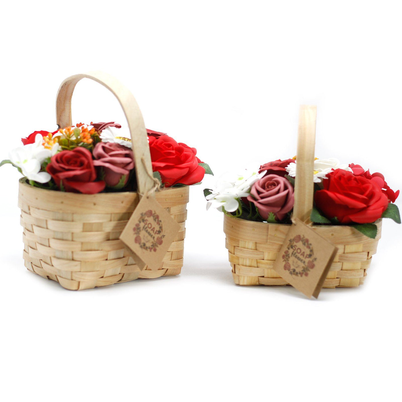 Medium Red Fragranced Body Gift Soap Flower Bouquet in Wicker Basket.