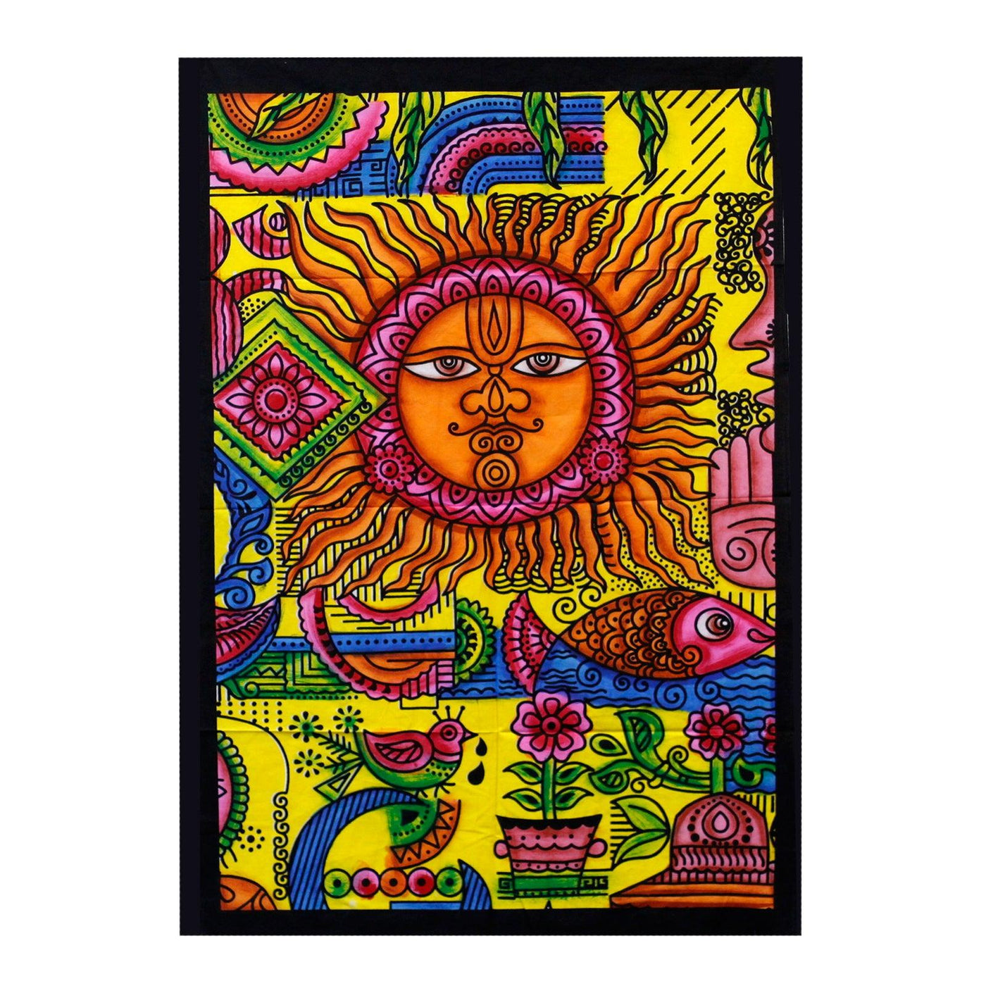 Hand-brushed Cotton Wall Hangings Tapestry, The Sun Design.