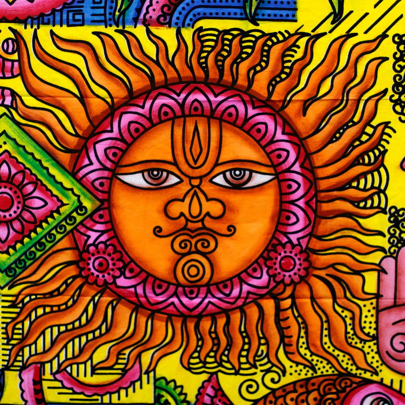 Hand-brushed Cotton Wall Hangings Tapestry, The Sun Design.