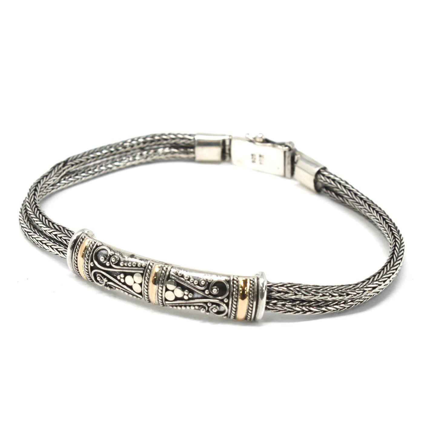Sterling Silver & Gold Twin Chain Women's Bracelet.