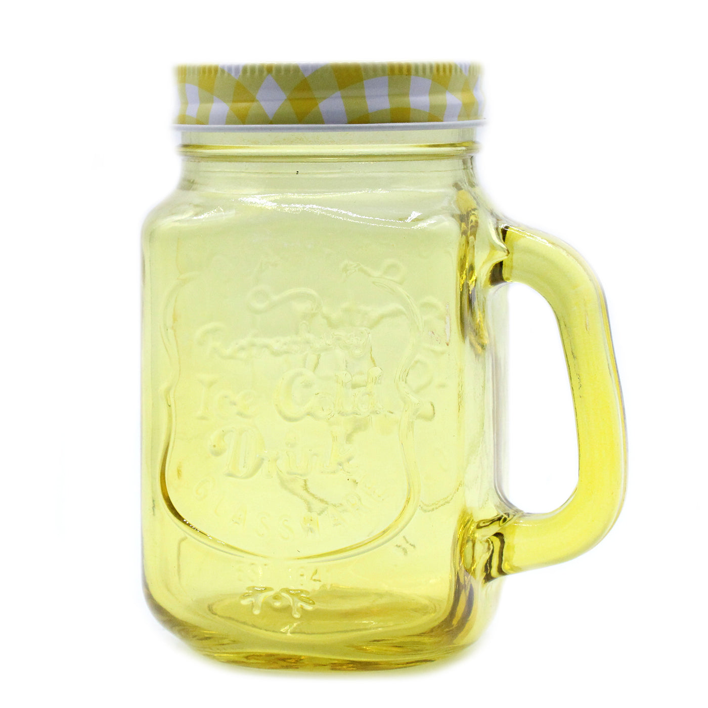 Retro Yellow Mason Jar For Cold Drinks.