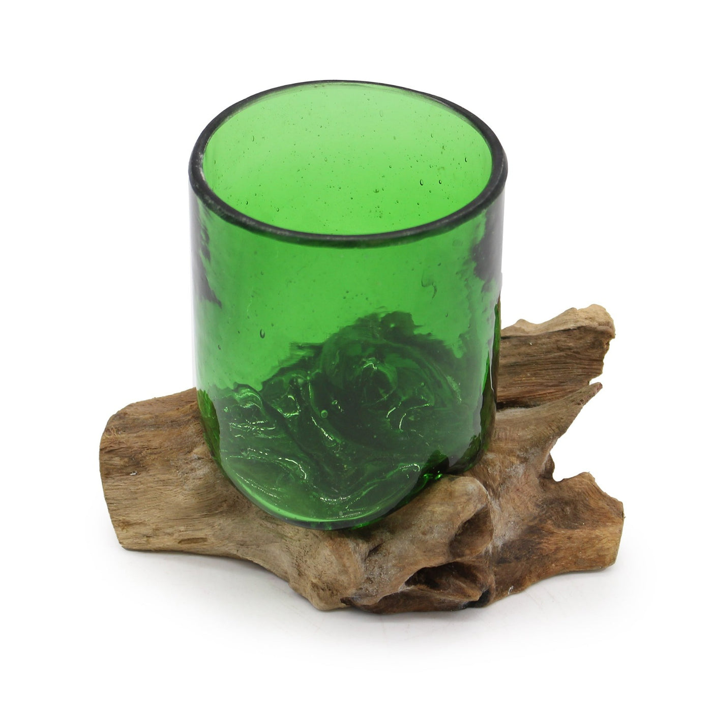 Sustainable Recycled Green Novelty Beer Glass On Wooden Base Novelty Natural Gift.