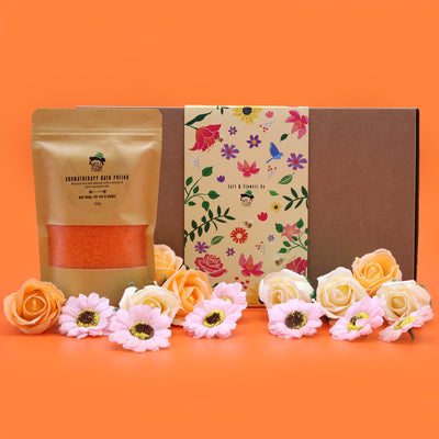 Salt Salt & Bath Flowers Bath Gift Sets With Pink Sunflowers And Yellow And Orange Roses.