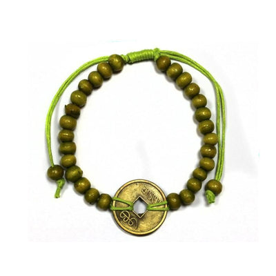 Women's Lime Green Good Luck Coin Of Fortune Feng-Shui Bracelets.