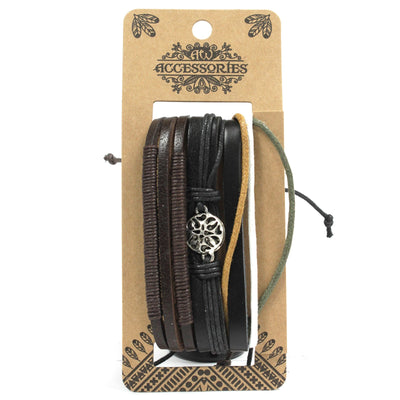 Men's Dark Brown & Black Leather Charm Bracelet Set.