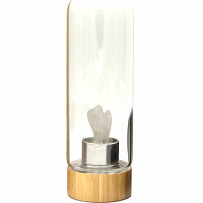 Clear Quartz Angel Obelisk Gemstone Infused Glass Water Bottle 500 ml.
