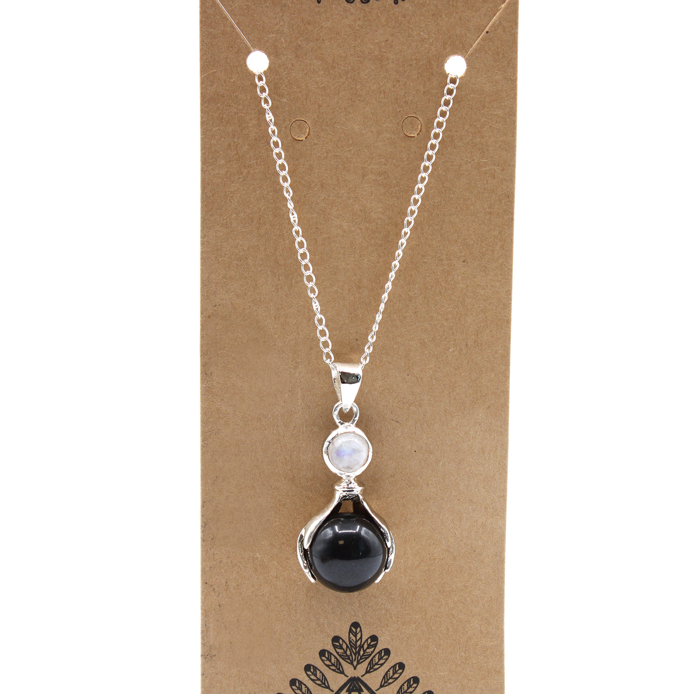 Indian Black Agate Healing Hands Gemstone Chain Pendant Jewellery.