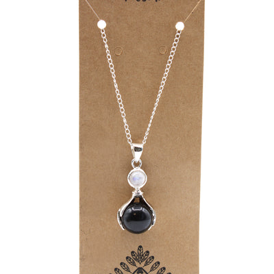 Indian Black Agate Healing Hands Gemstone Chain Pendant Jewellery.