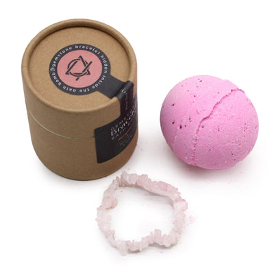 Bath Bomb Gift With Rose Quartz Gemstone Bracelet. 