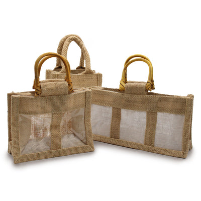 Natural Jute Double Gift Bag With Clear Window And Handle.