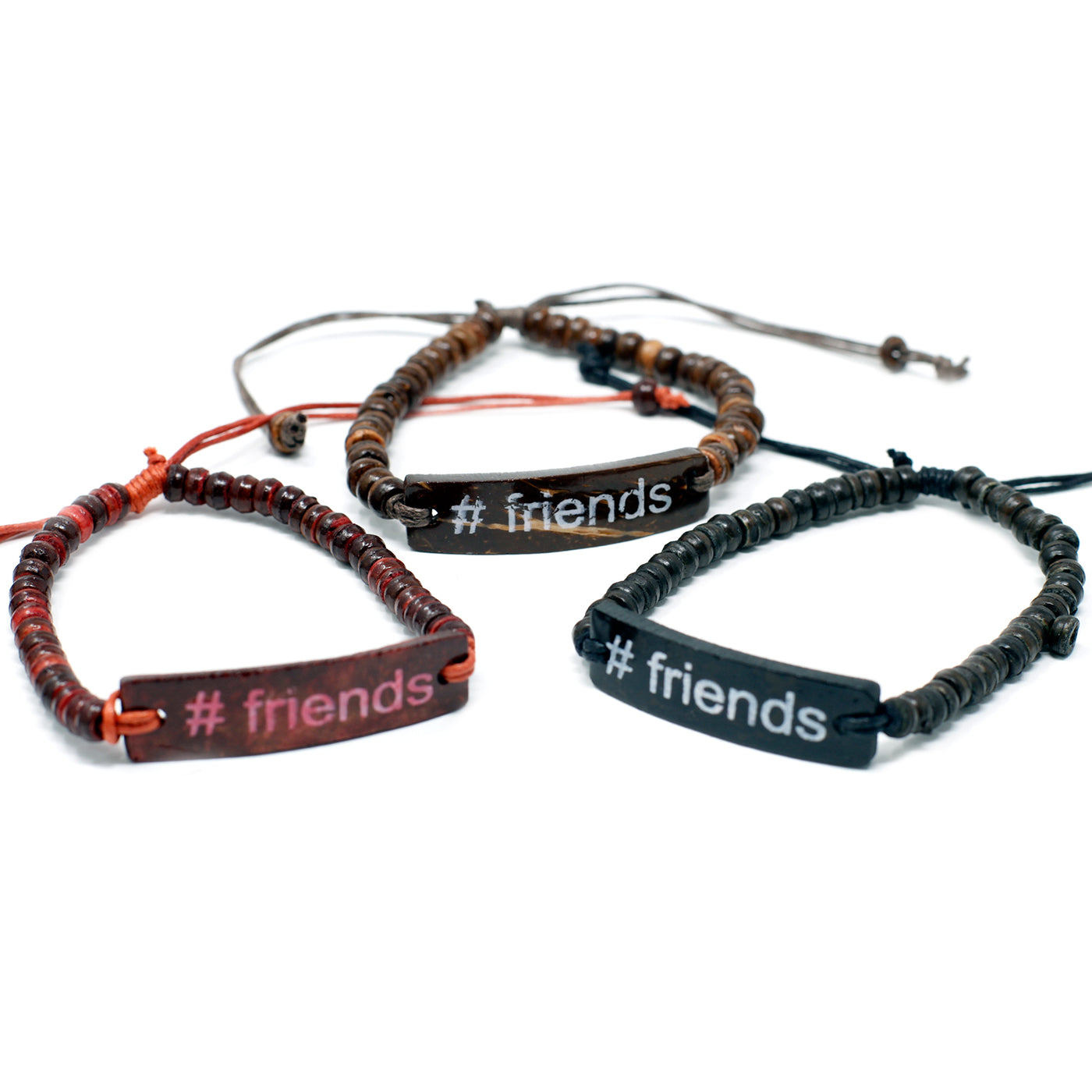Set Of 6 Multicolour Unisex Coconut Wood Slogan Beaded Bracelets Friends