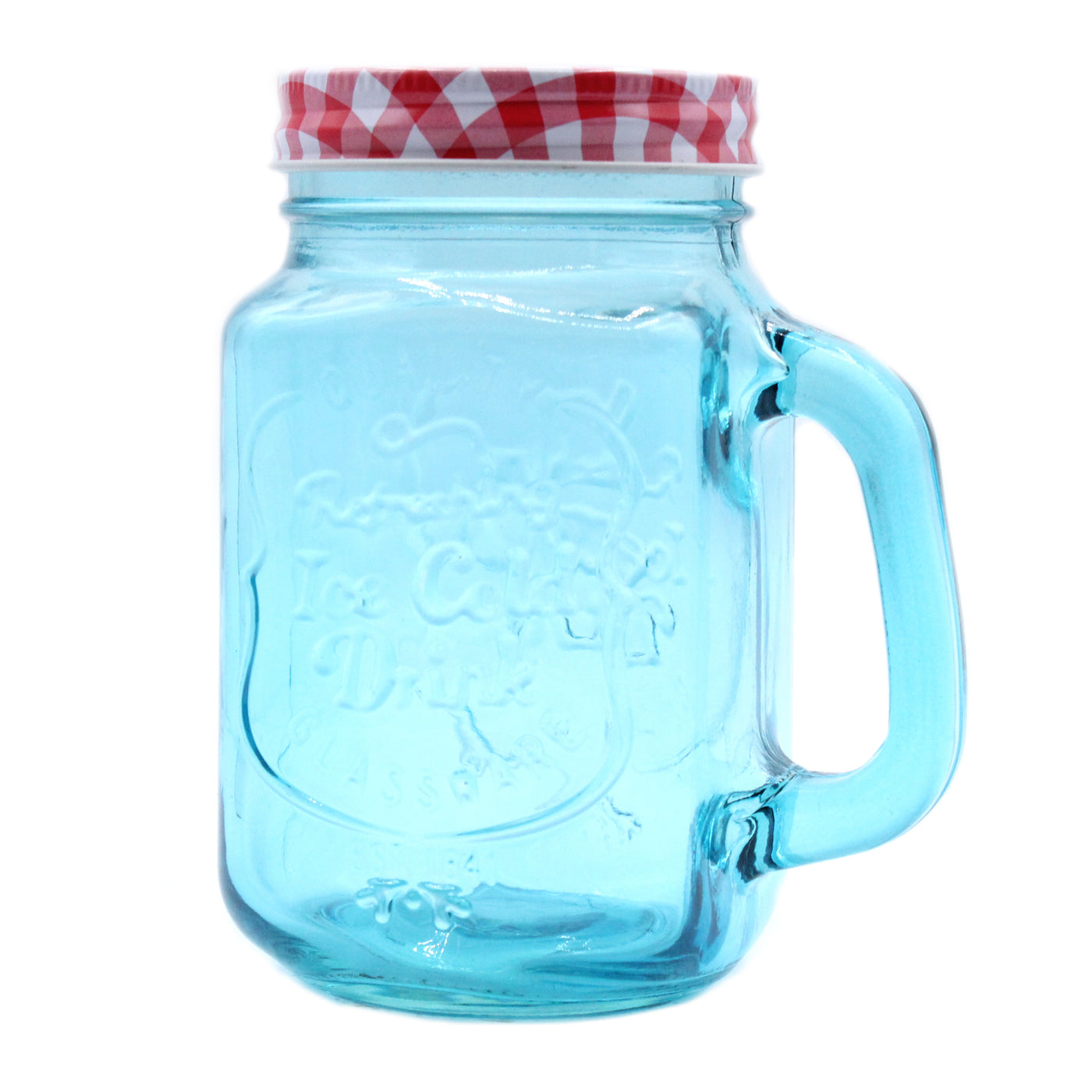 Retro Blue Mason Jar For Cold Drinks.