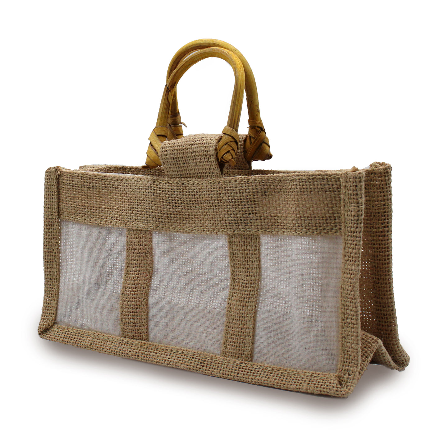 Natural Jute Triple Gift Bag With Clear Window And Handle.