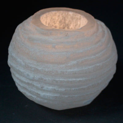 White Round Ribbed Selenite Stone Candle Tealight Holder.
