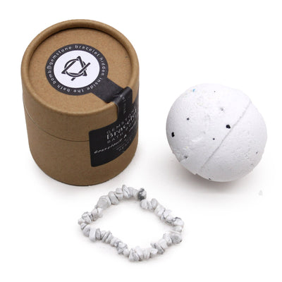 Bath Bomb Gift With White Jasper Gemstone Bracelet. 