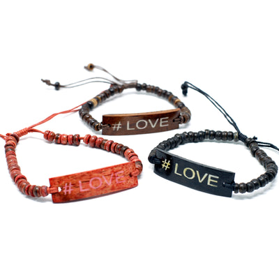 Set Of 6 Multicolour Unisex Coconut Wood Slogan Beaded Bracelets Love