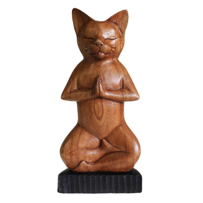 Hand Carved Wooden Yoga Cats Ornament Home Decoration - Lotus.