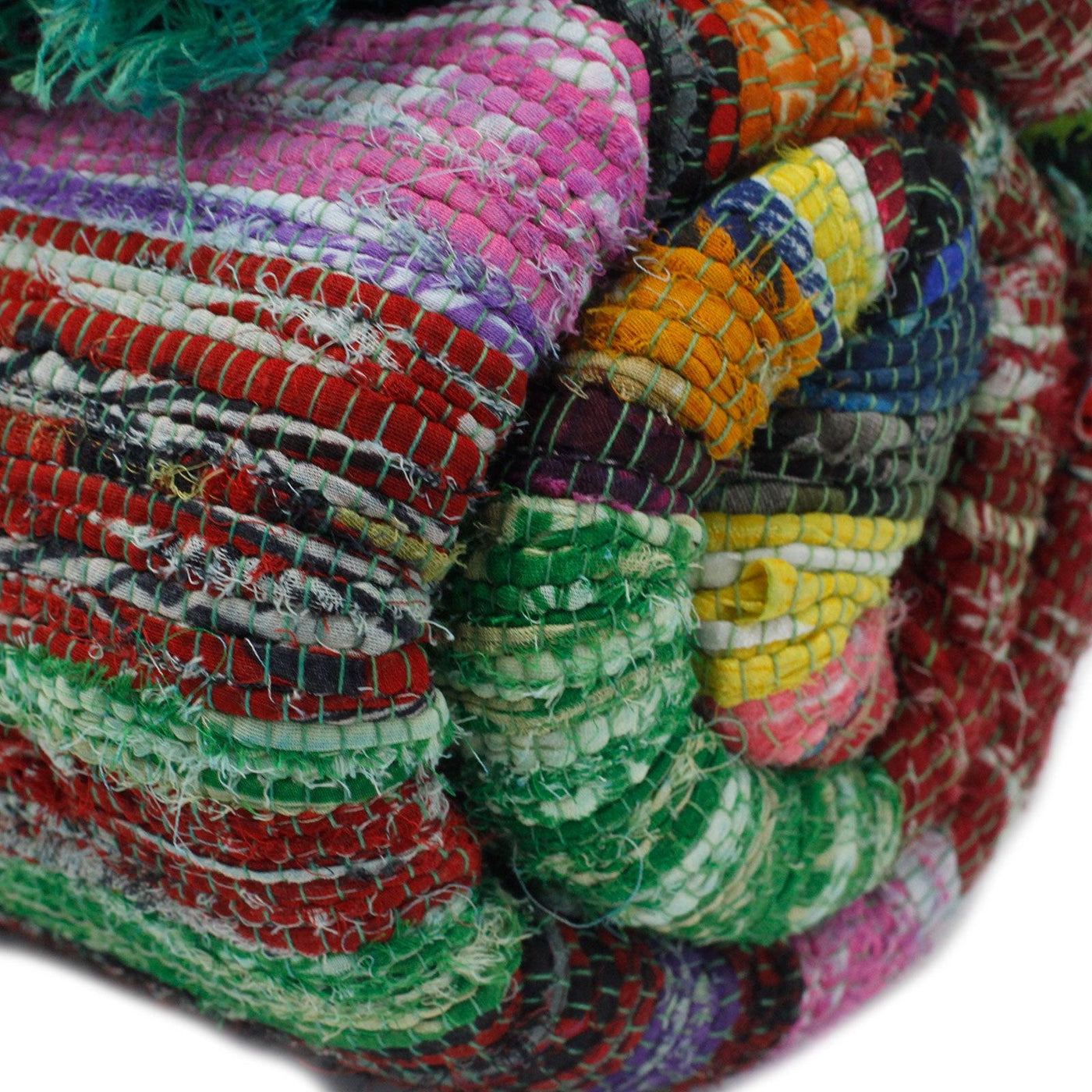Eco Friendly Multicolour Stripped Indian Rag Rugs Green Accent 151 x 90cm. 