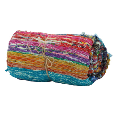 Eco Friendly Multicolours Stripped Indian Rag Rugs Blue Accent 153 x 90cm.