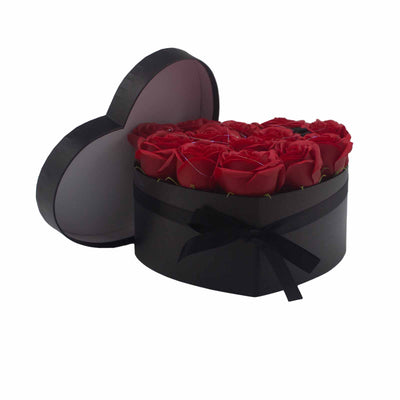Body Soap Fragranced Flowers Gift Rose Bouquet - 13 Red Roses In Heart Gift Box.
