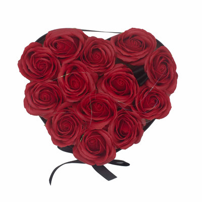 Body Soap Fragranced Flowers Gift Rose Bouquet - 13 Red Roses In Heart Gift Box.