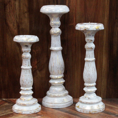 Wooden Vintage White Gold Candle Holders.
