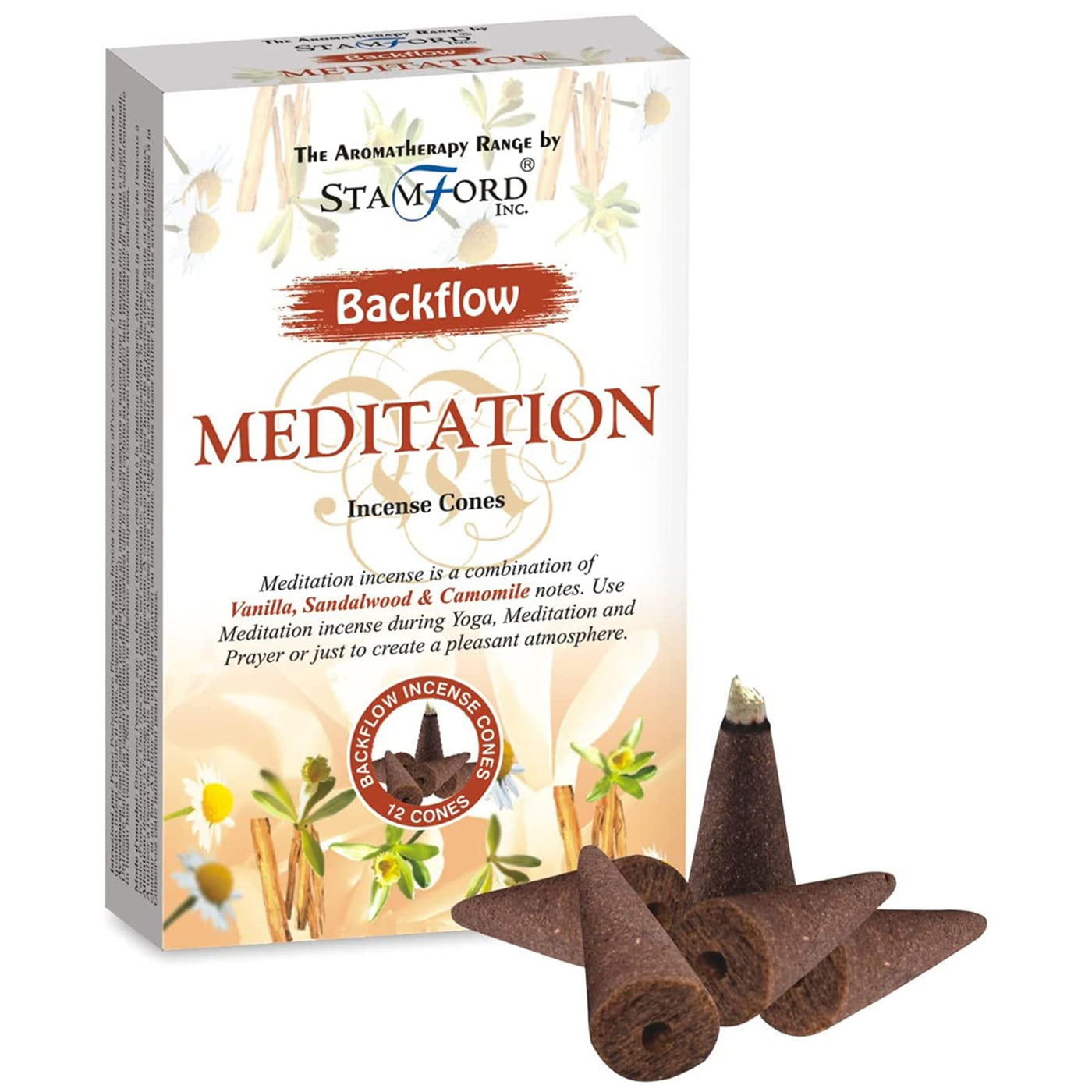 Stamford Meditation Backflow Cones - Vanilla Sandalwood & Chamomile.