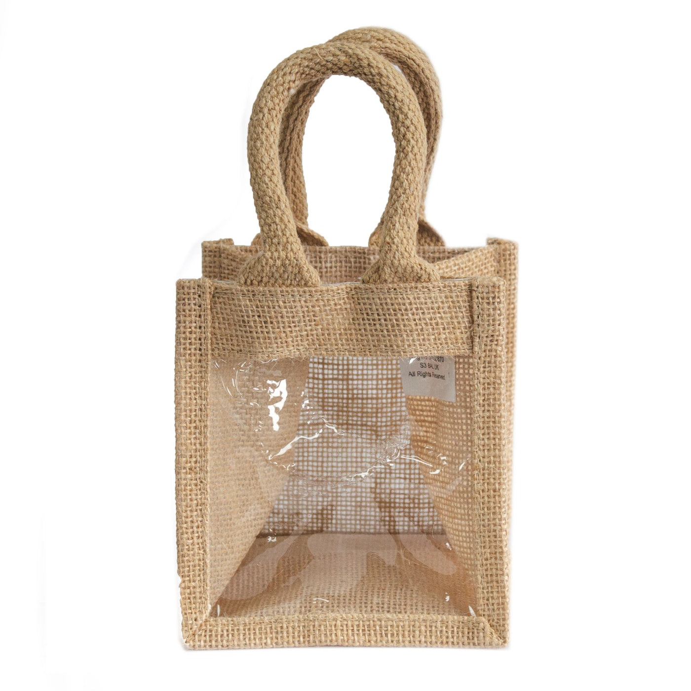 Natural Jute Single Gift Bag With Clear Window And Handle.