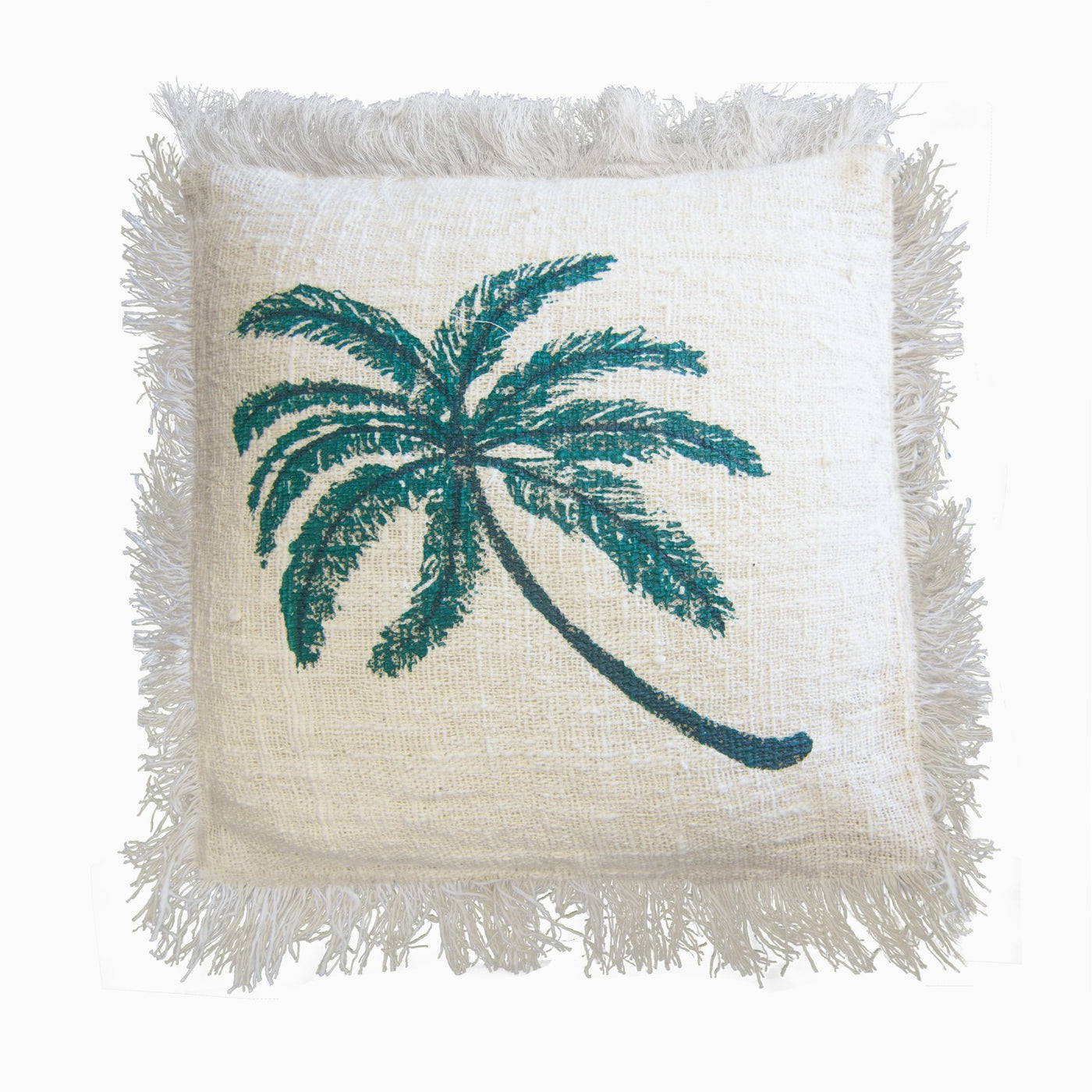 Large Palm Tree Exotic Fringed Linen Cushion Covers 60x60cm.
