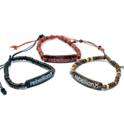 Set Of 6 Multicolour Unisex Coconut Wood Slogan Beaded Bracelets  Rebellion