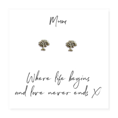 Family Tree Earrings Gift On Message Card For Mum.