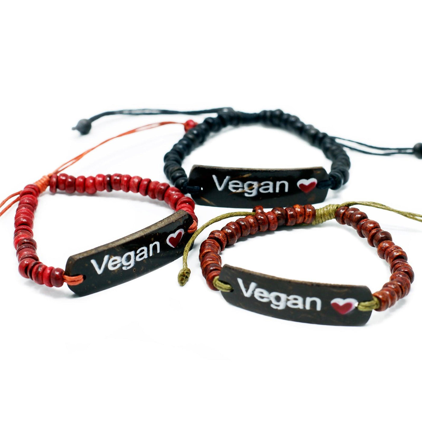 Set Of 6 Multicolour Unisex Coconut Wood Slogan Beaded Bracelets Vegan 