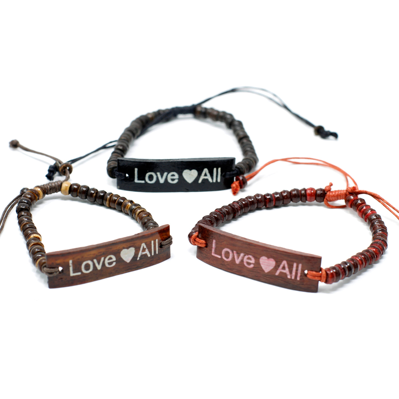 Set Of 6 Multicolour Unisex Coconut Wood Slogan Beaded Bracelets Love All