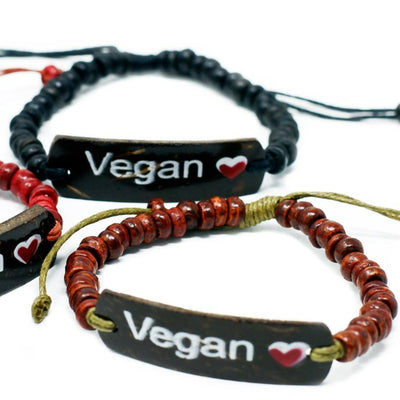 Set Of 6 Multicolour Unisex Coconut Wood Slogan Beaded Bracelets Vegan