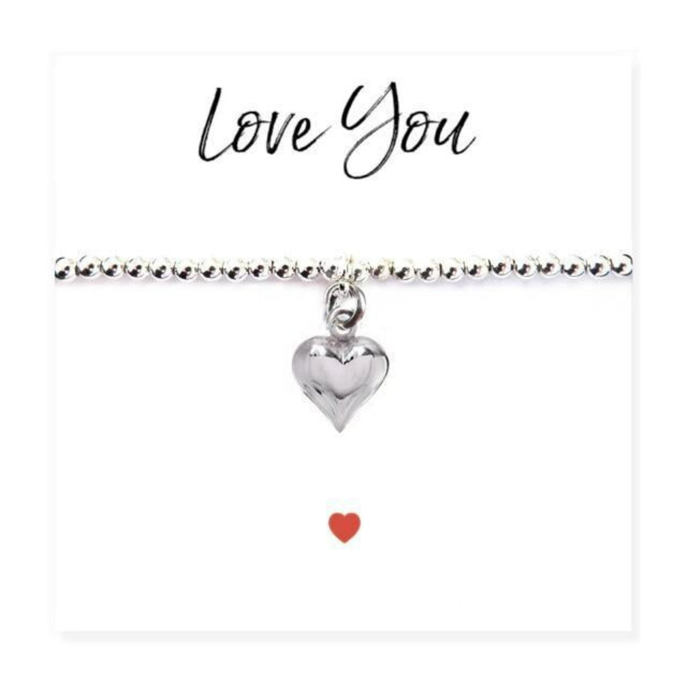 Love You - Heart Stretch Gift Beaded Bracelet With Message Card.