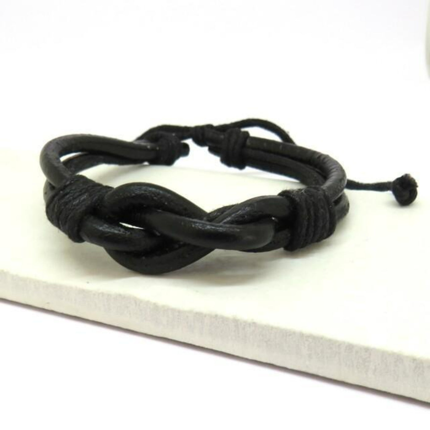 Men's Black Vintage Leather Knot Bracelet In Gift Box.