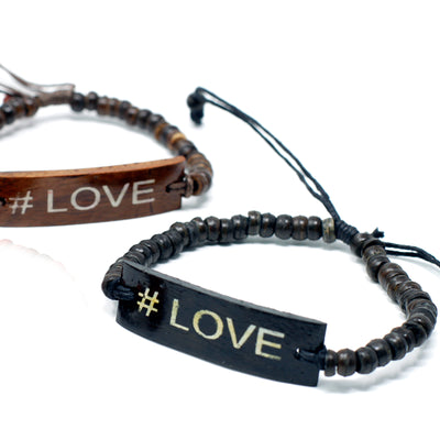 Set Of 6 Multicolour Unisex Coconut Wood Slogan Beaded Bracelets Love