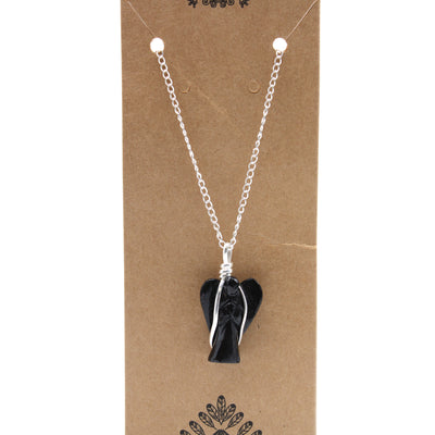 Women's Black Agate Angel Gemstone Chain Pendant