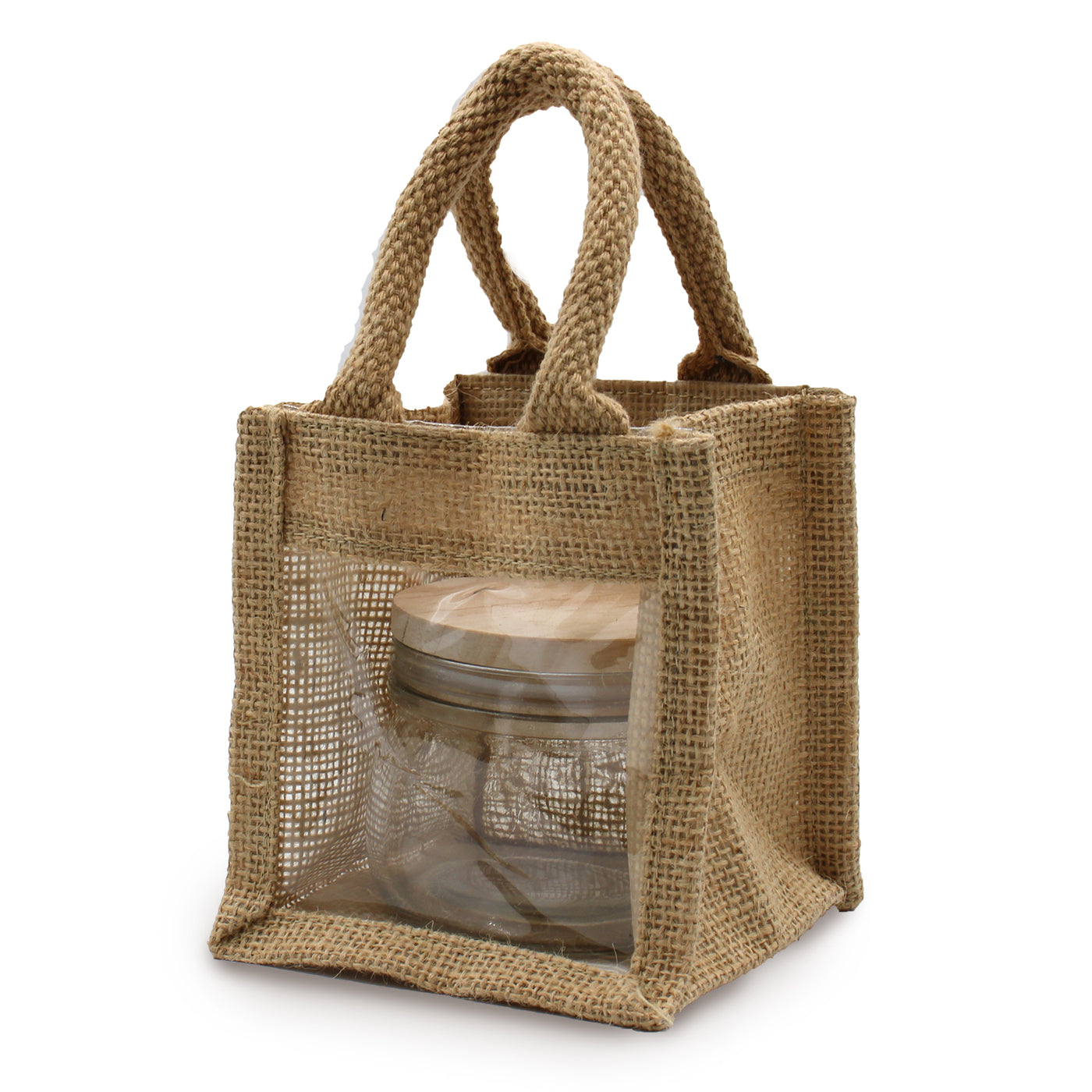 Natural Jute Single Gift Bag With Clear Window And Handle.