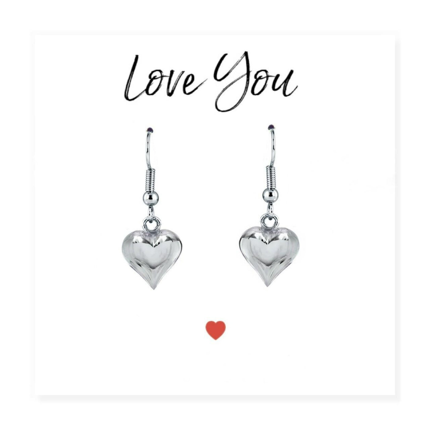 Silver Heart Earrings & 'Love You' Message Card And Gift Box.