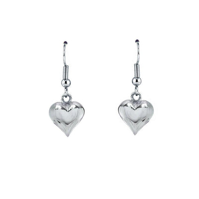 Silver Plated Puff Heart Drop Earrings In Gift Box