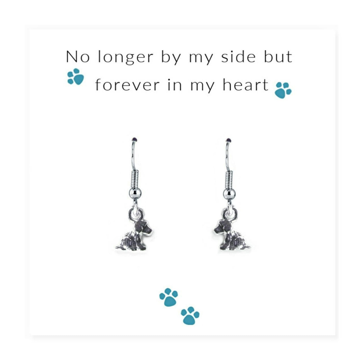 Sterling Silver Dog Puppy Earrings On A 'No Longer By My Side But Always In My Heart' Message Card.