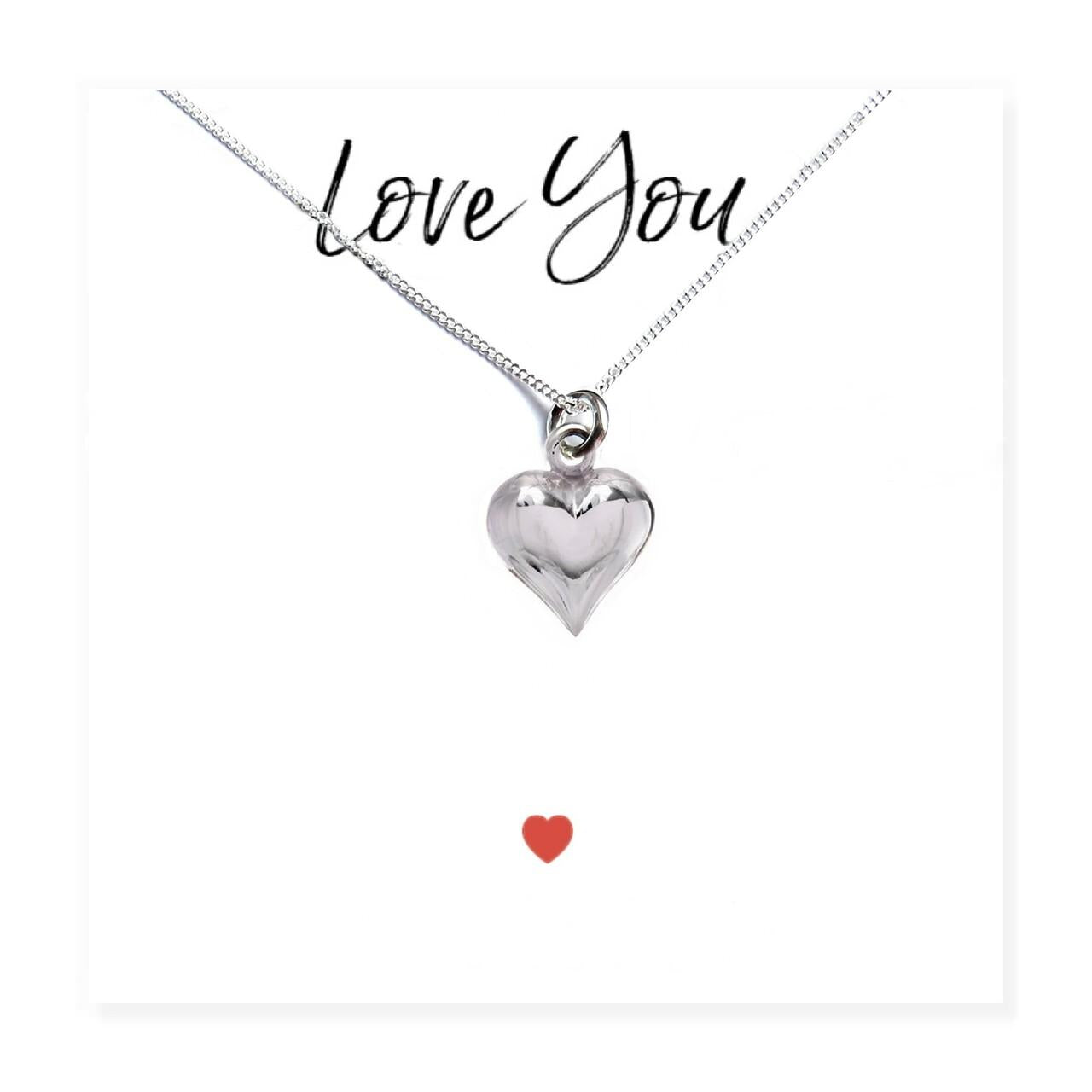 Sterling Silver Heart Charm Necklace With Love You Message Card