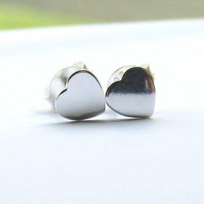 Sterling Silver Mini Heart Stud Earrings In Gift Box.