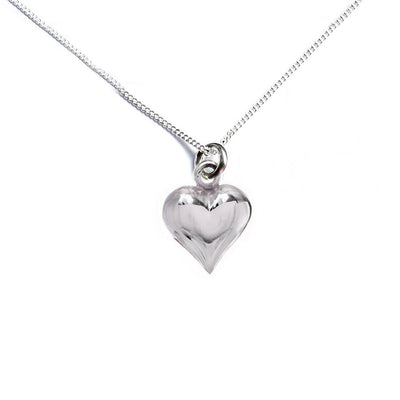 Sterling Silver Puff Heart Charm Necklace.