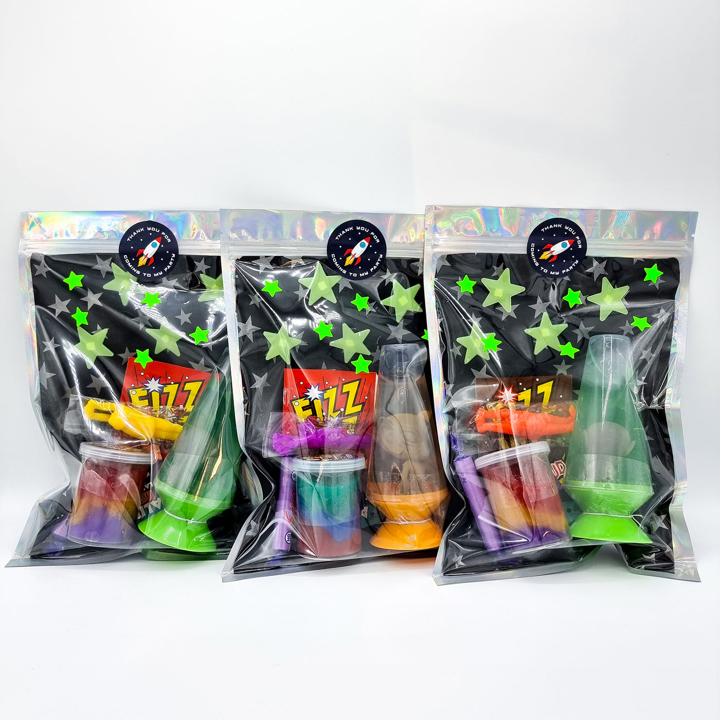 Galaxy Astronaut Alien Space Pre Filled Party Bags, Rocket Space Goodie Bags For Children With Alien Slime, Toys And Sweets. Party favours for children.