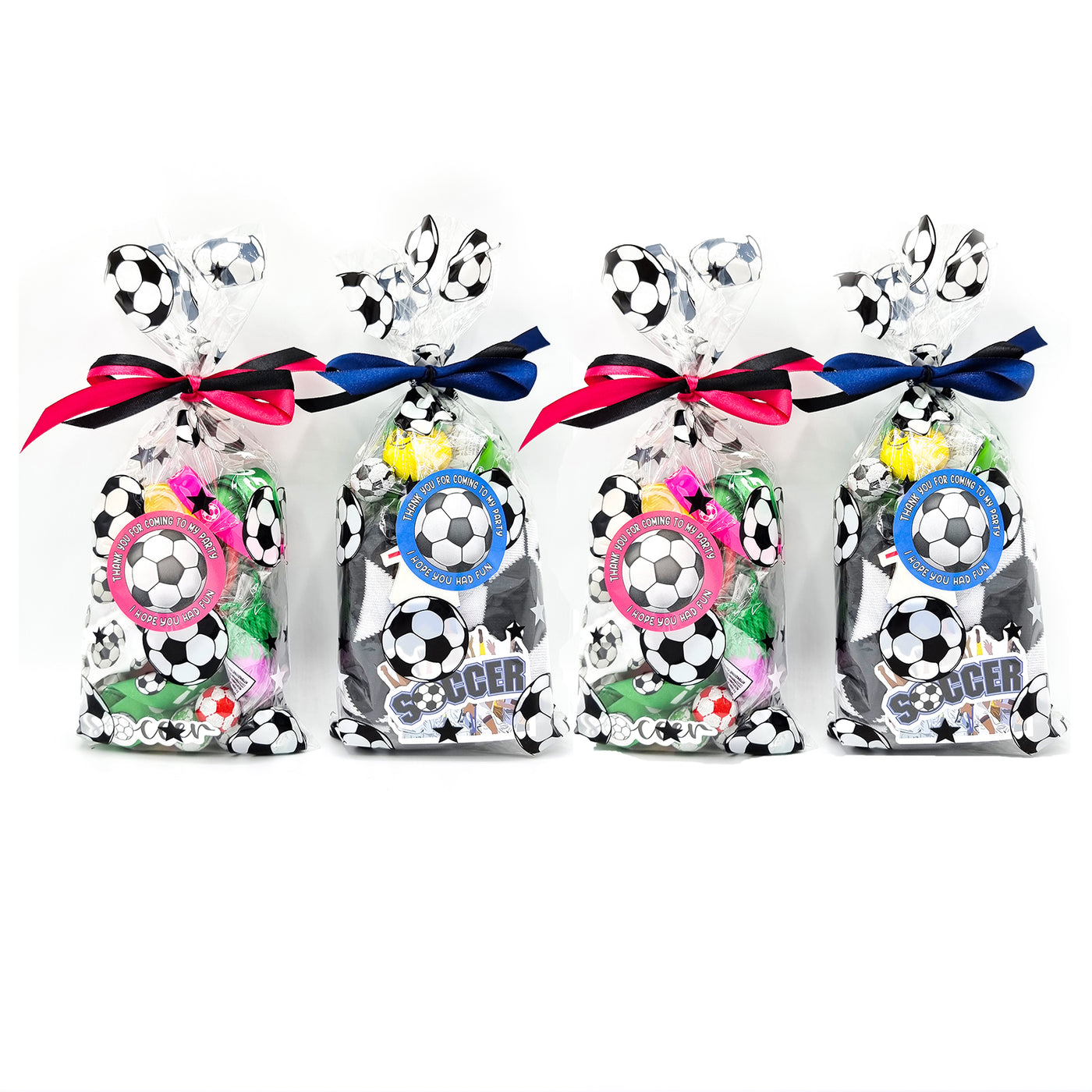 Pre-filled Children's Party Football Goody Bags With Sweets And Toys, Football Party Favours In Pink And Blue Colours. 