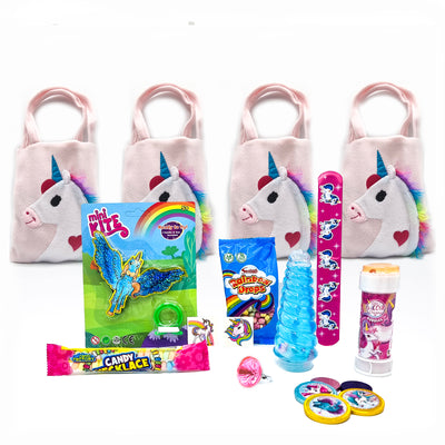 Pre Filled Rainbow Unicorn Party Goody Bags With Rainbow Unicorn Toys, Slime, Kite Bracelets, Bubble And Sweets.